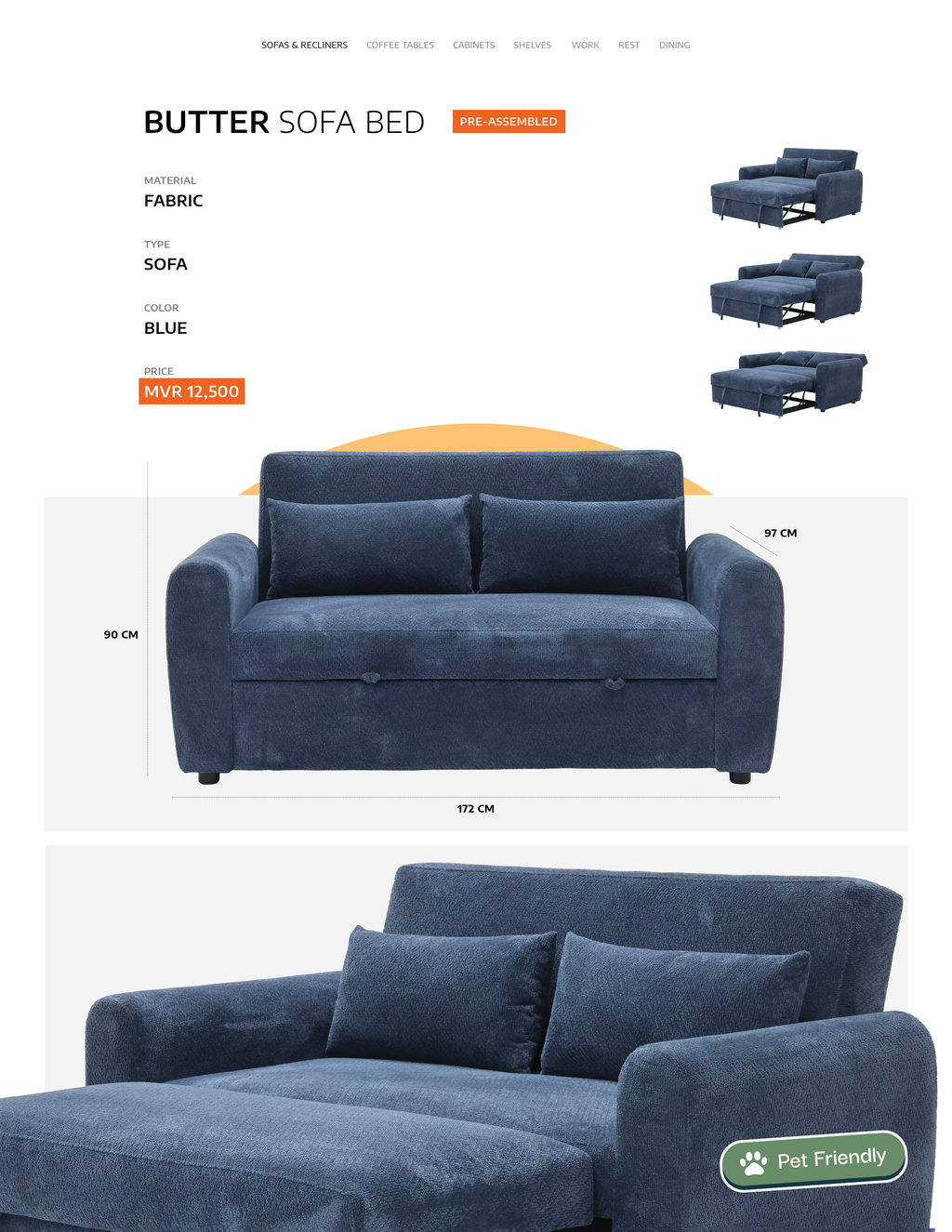 Butter Sofa Bed - Pet Friendly